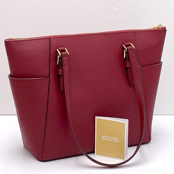NWT MICHAEL KORS CHARLOTTE LARGE TOP ZIP TOTE BAG Dark Cherry COLOR NWT - Picture 3 of 16